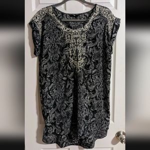H&M Tunic 2/4 34 Mini Dress Black White Embroidered Lightweight Festival Summer